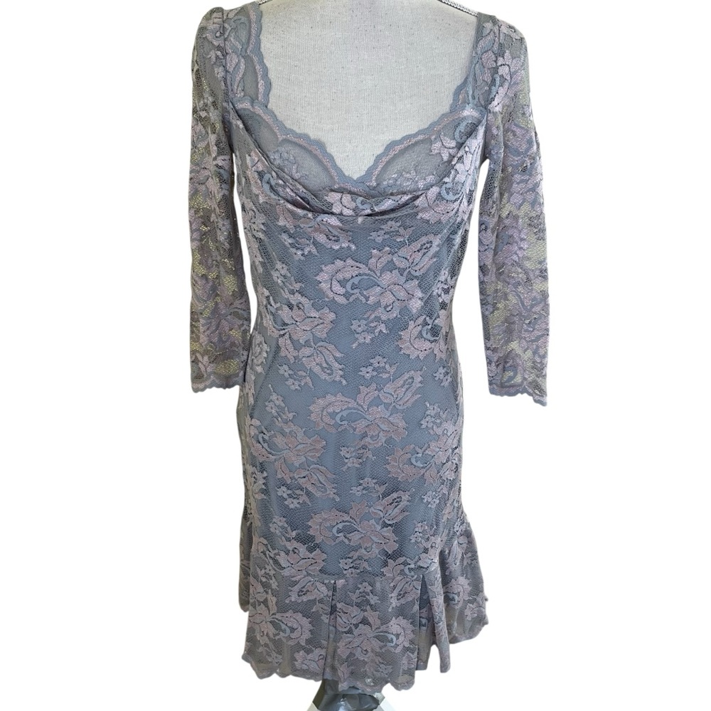OLVI'S The Lace Collection Gray/Pink Lace 3/4 Sleeve Sheath Dress 4